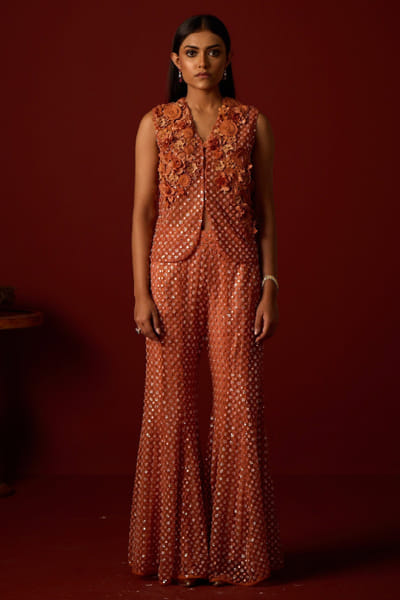 Rust mirror embroidered gillet jacket