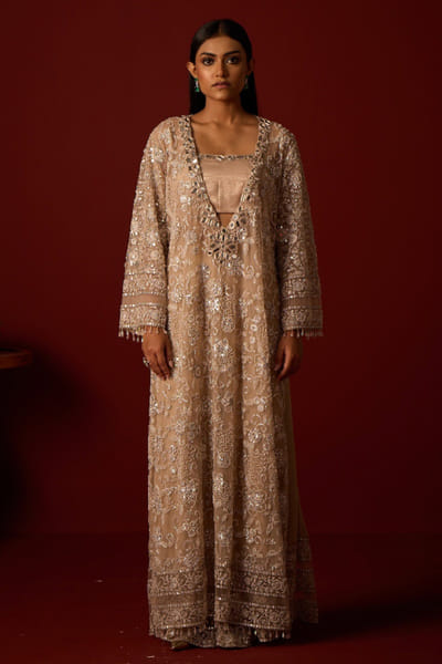Dusky taupe embroidered kurta