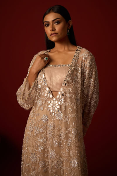 Dusky taupe mirror work bustier