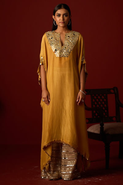 Golden yellow embroidered kaftan
