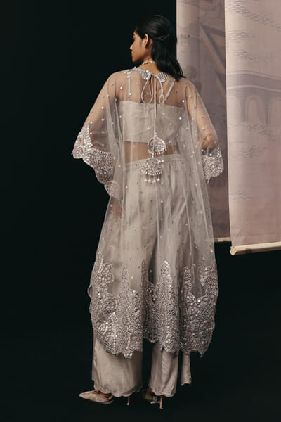 Twenty Nine Silver grey zari embroidered kaftan TWENAPR26D242905