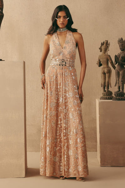 Blush mirror embroidered dress