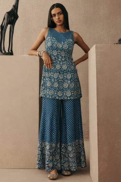 Teal mirror embellished tunic