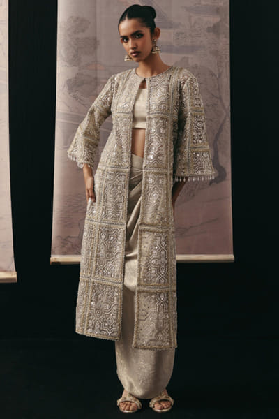 Natural mirror embellished long jacket