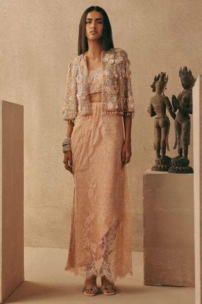 Blush mirror embroidered cape jacket