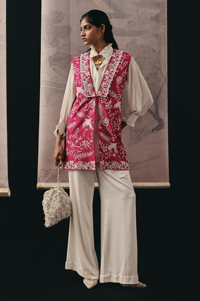 Twenty Nine Rani pink Parsi gaara long gilet TWENMAY26D445175