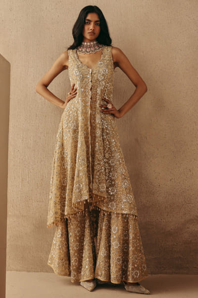 Golden mirror embellished kurta