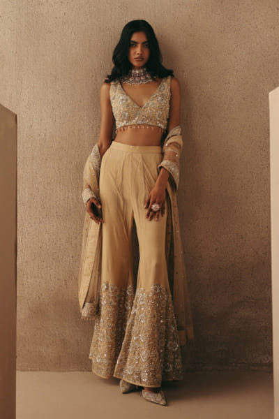 Golden mirror embellished floral bralette