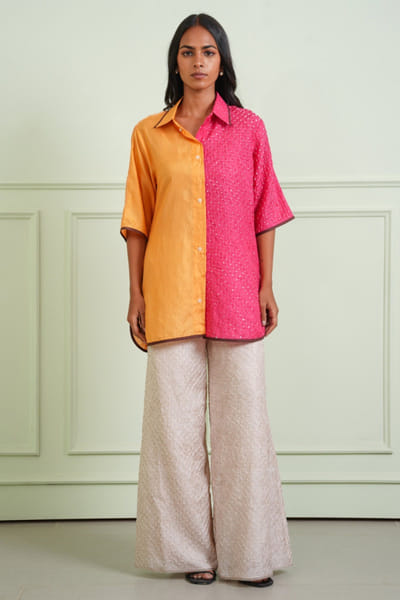 Twenty Nine Pink and tangerine crushed bandhani shirt TWENJUL26D149018