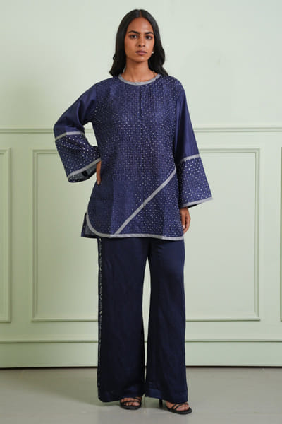 Twenty Nine Indigo blue crushed bandhani top TWENJUL26D149020