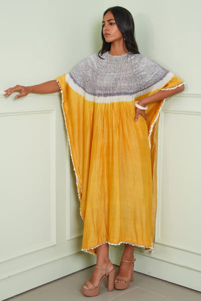 Twenty Nine Yellow and grey shibori tissue kaftan TWENJUL26D149006