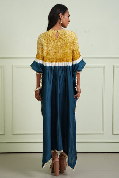Twenty Nine Teal and yellow shibori tissue kaftan TWENJUL26D149005