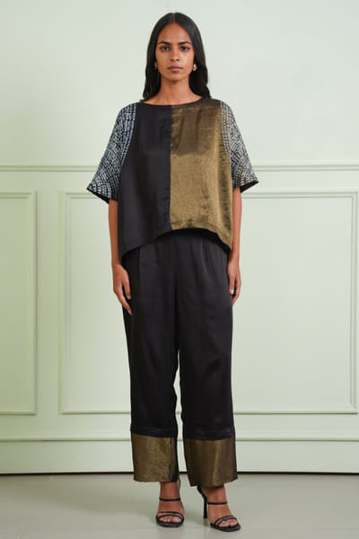 Twenty Nine Black and gold shibori tissue crop top TWENJUL26D149033