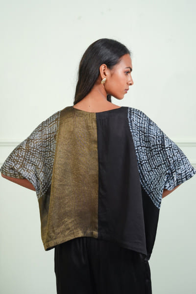 Twenty Nine Black and gold shibori tissue crop top TWENJUL26D149033