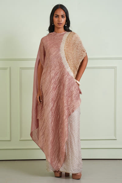 Twenty Nine Pink and brown shibori tissue dress TWENJUL26D149012