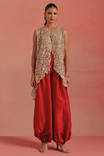 Twenty Nine Gold bead-cutwork embroidered asymmetric gilet TWENAUG26D253290