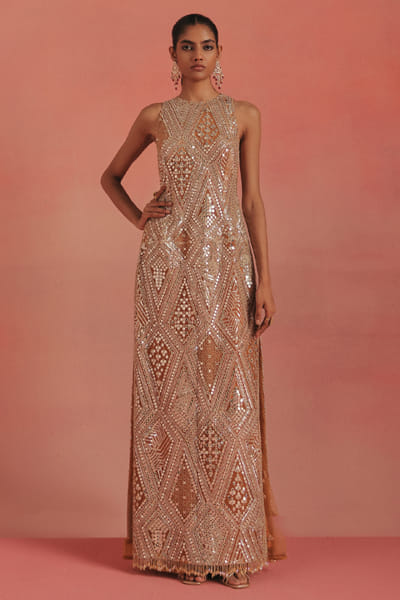 Twenty Nine Peach mirror embroidered long tunic dress TWENAUG26D253301