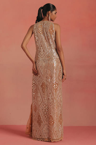 Twenty Nine Peach mirror embroidered long tunic dress TWENAUG26D253301