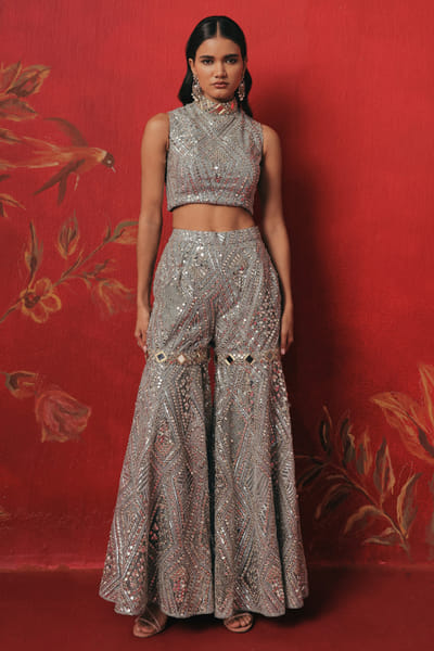 Twenty Nine Blue mirror hand embroidered crop top TWENAUG26D253295