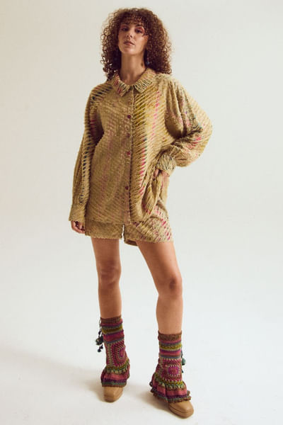 Ecru textured chanderi silk co-ord set