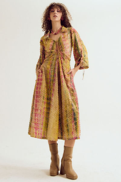 Ecru textured cotton silk dress