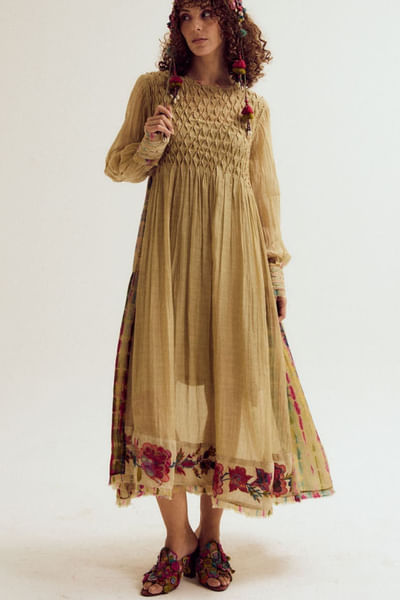 Ecru patchwork embroidered dress