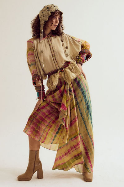 Ecru tie-dye silk skirt