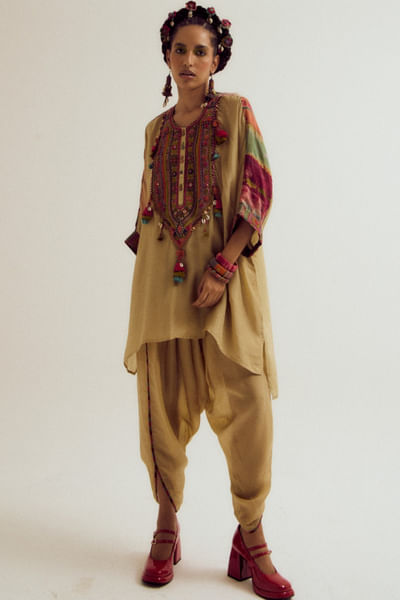 Ecru embroidered kaftan cor-ord set