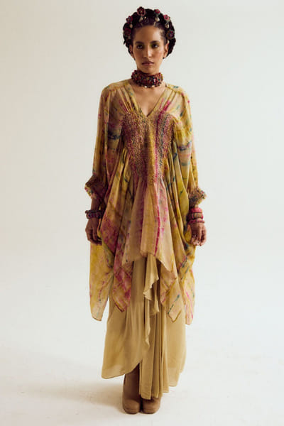 Capisvirleo Ecru roughing embroidered ti-dye kaftan shirt CAPSEP25D133474
