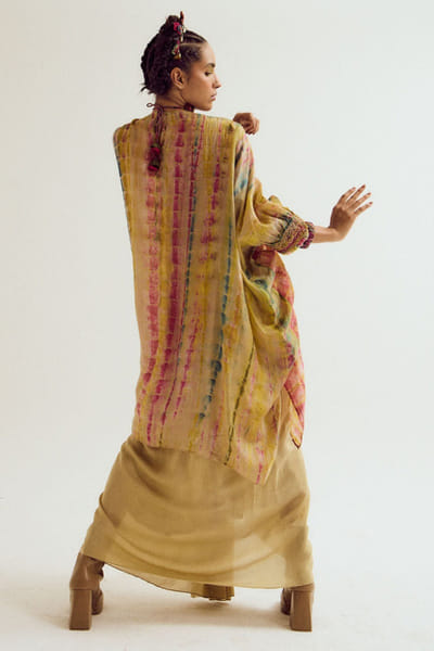 Capisvirleo Ecru roughing embroidered ti-dye kaftan shirt CAPSEP25D133474