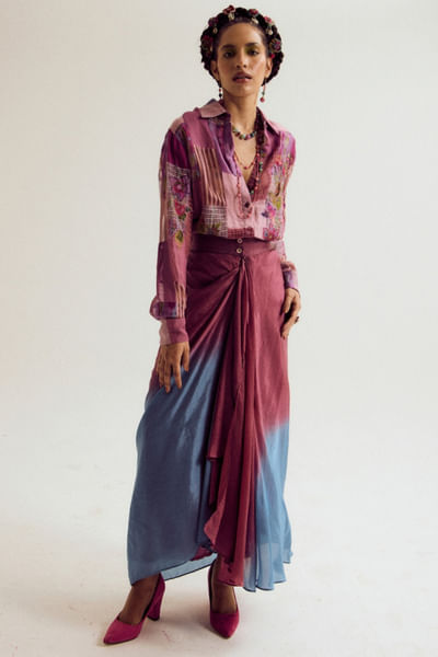 Lavender and blue ombre draped skirt