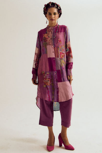 Lavender floral patchwork embroidery tunic set