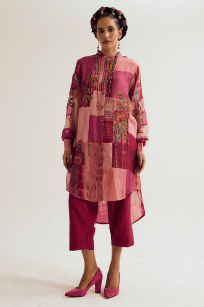 Fuchsia floral patchwork embroidered tunic