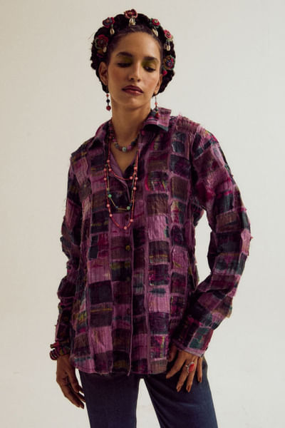 Lavender patchwork embroidered shirt