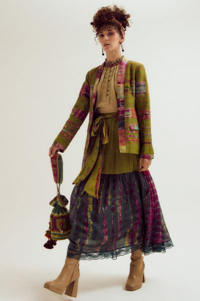 Multicolour tie-dye and lace skirt