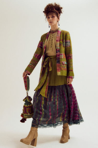 Green tie-dye and patchwork embroidered jacket