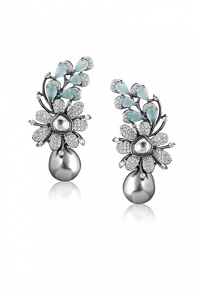 Diamante and pearl floral studs