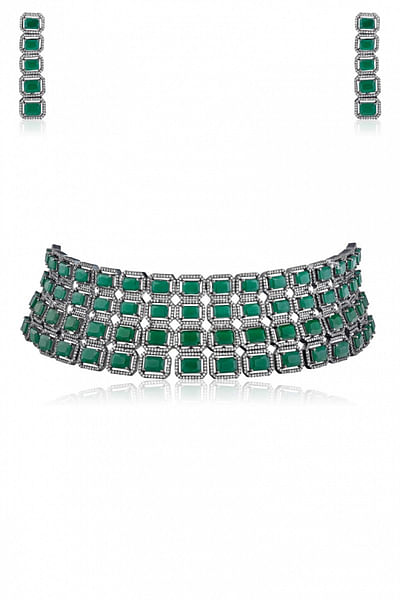 Emerald and diamante choker set