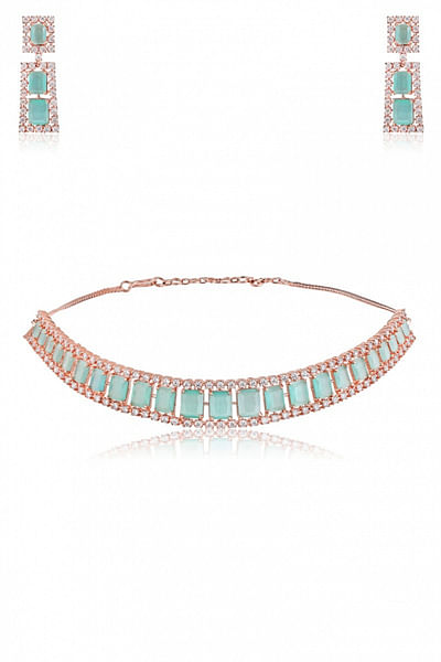 Mint green diamante choker set