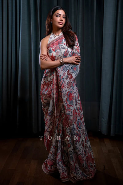Multicolour floral printed sari set