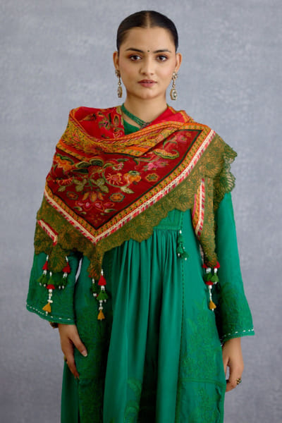 Orange & Green digital printed organza scarf