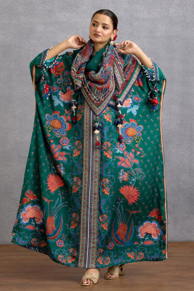 Green chintz printed organza scarf