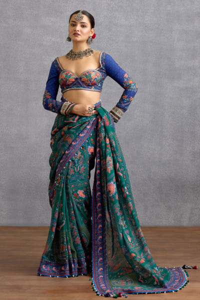 Green & Blue chintz printed dola silk blouse