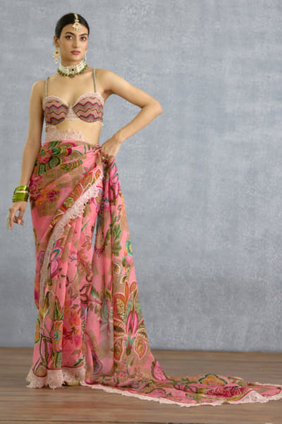 Pink embroidered silk bralette