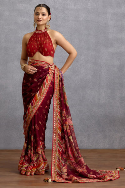 Maroon halter neck georgette blouse