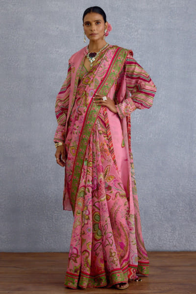 Pink chintz printed silk organza blouse