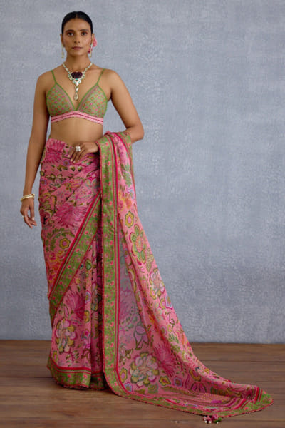 Green floral printed chanderi bralette