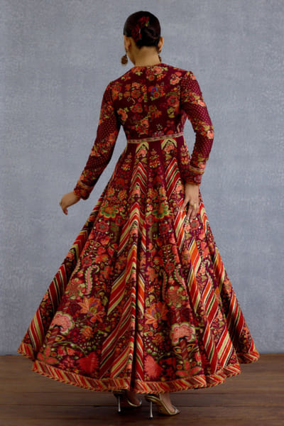 Torani Maroon floral embroidered silk anarkali set TORNOV25D138923