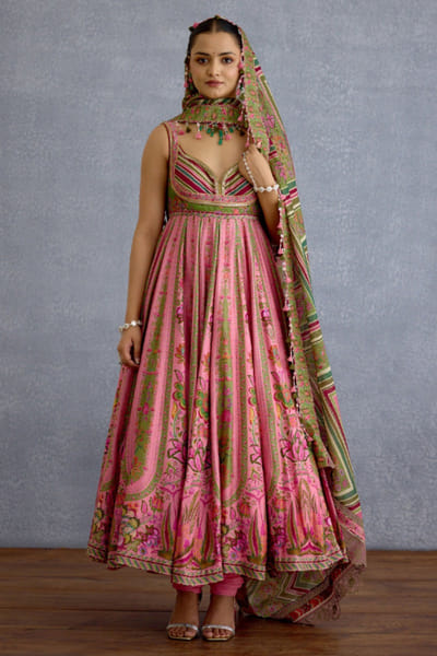 Torani Pink printed silk anarkali set TOROCT25D135248