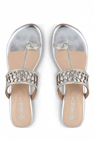 Silver and gold wedges heels